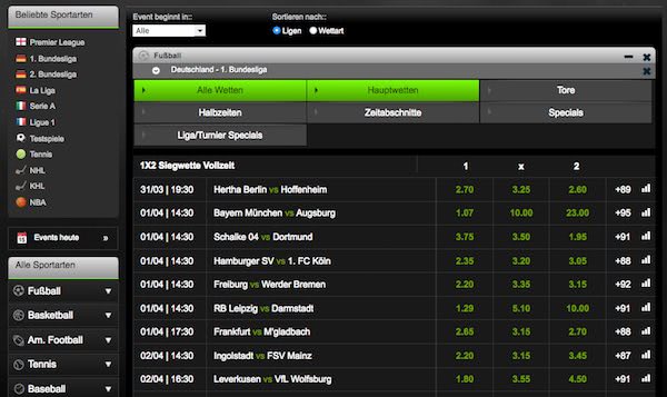 Screenshot der Bundesliga Quoten von Mobilebet