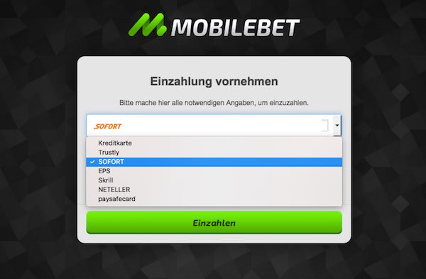 Screenshot der Mobilebet Einzahlungsmethoden