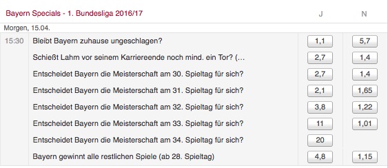 FC Bayern Spezialwetten bei Tipico