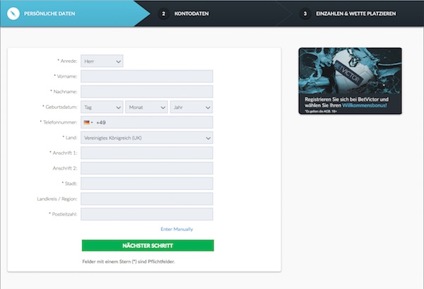 Betvictor Registrierung
