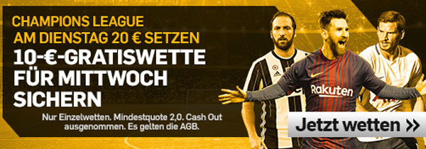 Betfair zur CL: Am Dienstag wetten, 10€ für Mittwoch kassieren