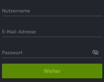 Registrierungsformular Screenshot bei ComeOn