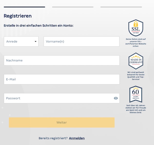 Merkur Sports Registrierungsformular