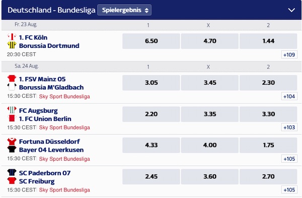 Screenshot der Sky Bet Wettquoten