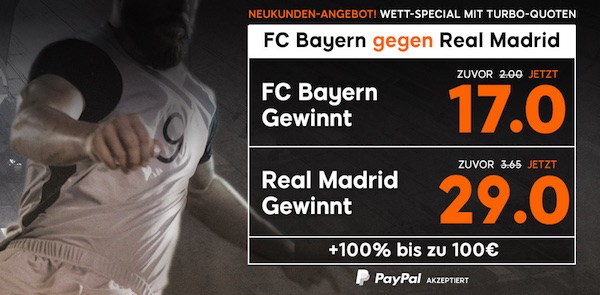 CL bei 888sport: Quotenaktion zu Bayern-Real