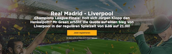 CL: MrGreen Quotenboost auf Liverpool Sieg