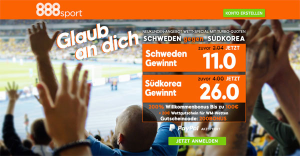 Quotenboost Schweden gegen Suedkorea WM Wette
