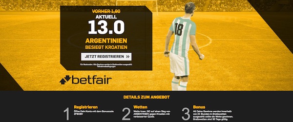Betfair: Quote 13.0 auf Argentinien besiegt Kroatien