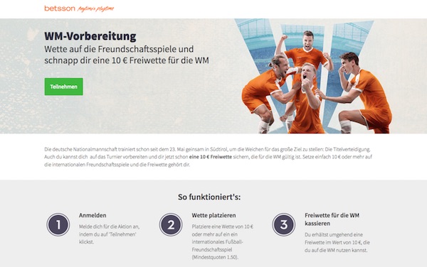 Betsson: Freiwette zur WM sammeln