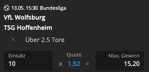 Wettschein von NEO.bet zum Spiel Wolfsburg-Hoffenheim