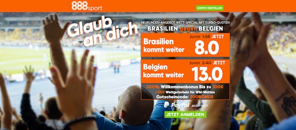 Verbesserte 888sport Quoten zu Brasilien-Belgien
