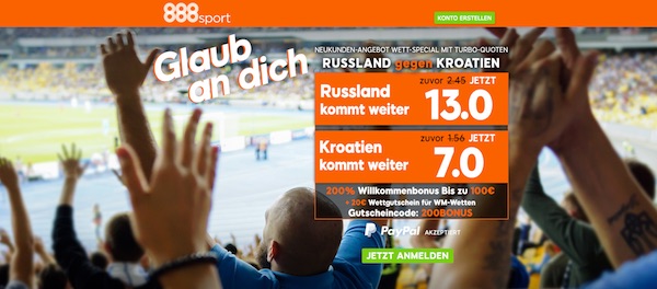 888sport: 13.0 auf Russland, 7.0 auf Kroatien
