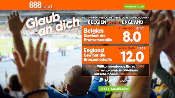 BEL vs. ENG: 888sport Quotenboost zum kleinen Finale