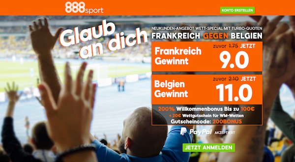 888sport Quotenboost zu Frankreich gegen Belgien