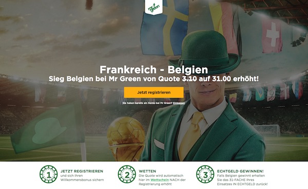 FRA vs. BEL: Quote 31.0 auf Belgien bei MrGreen