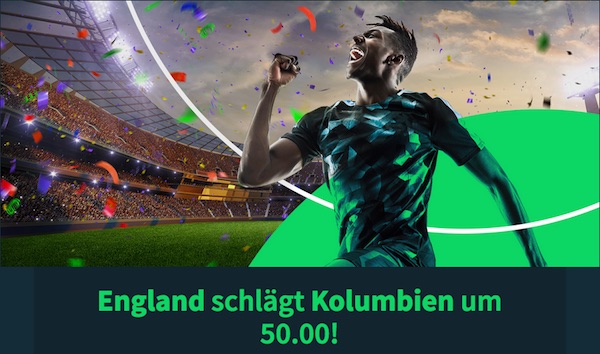 Sportsbet.io Willkommensangebot: Quote 50.0 auf England