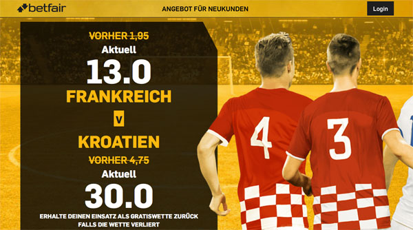 Betfair WM Wette Kroatien Frankreich