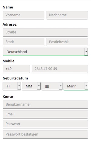 Formular zur Registrierung bei Sunmaker
