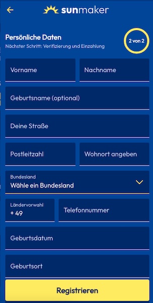 Die Registrierung bei Sunmaker Sportwetten