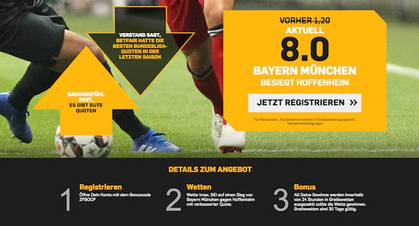 Betfair: Quote 8.0 auf Bayern besiegt Hoffenheim
