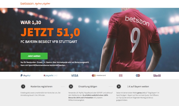 Quote 51.0 auf Bayern bei Betsson