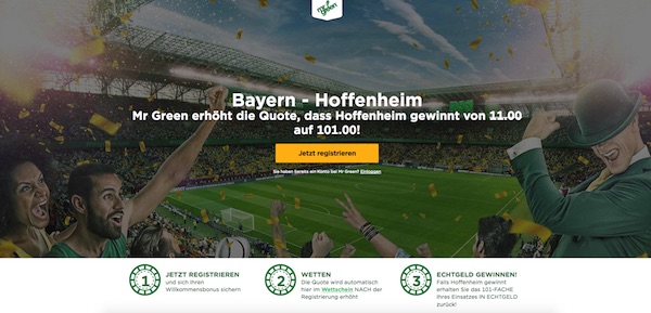 101er-Quote auf Hoffenheim bei Mr. Green!