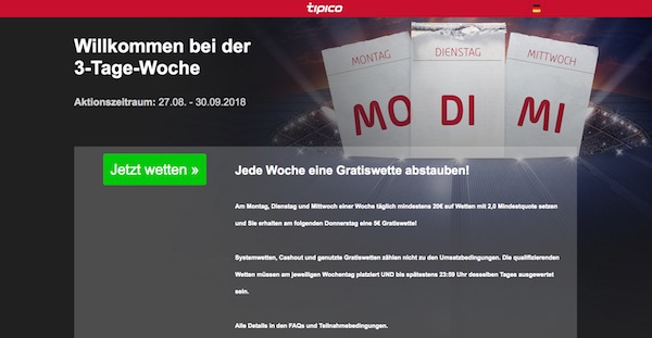 Tipico Freiwetten Aktion bis Ende September