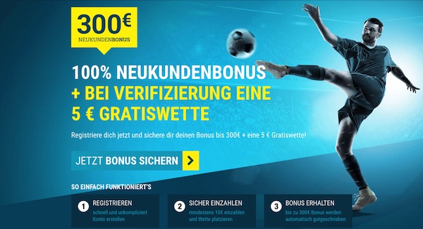 Neukundenbonus von sportwetten.de mit 5€ Gratiswette