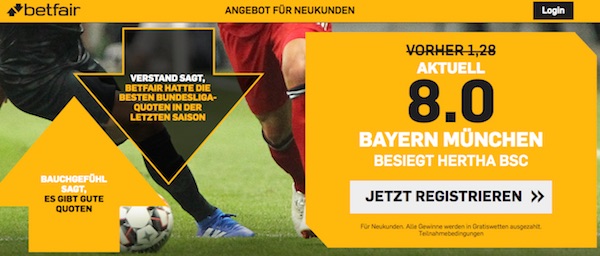 Betfair Quotenboost zu Hertha vs Bayern
