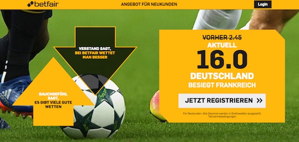 Betfair: Quote 16.0 auf Deutschland besiegt Frankreich - Beispiel