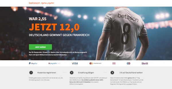 Betsson Quoten Aktion zum DFB Auftakt in der Nations League