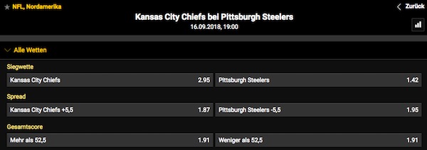 Beispiel für eine NFL Wette bei Bwin