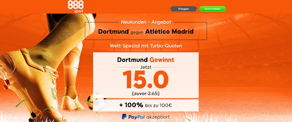 Mit Quote 15.0 auf BVB besiegt Atletico wetten