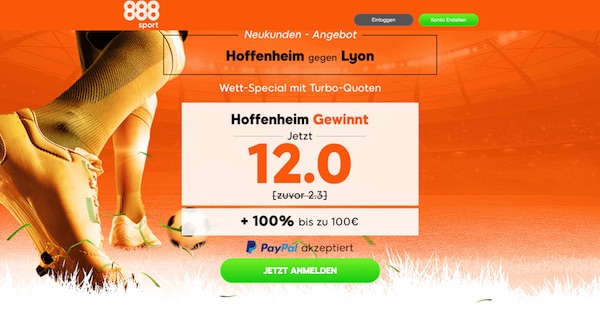 CL: Verbesserte Hoffenheim Quote bei 888sport