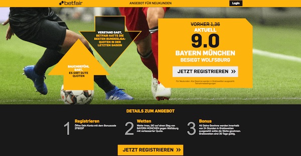 Betfair mit 9er-Quote auf die Bayern in Wolfsburg