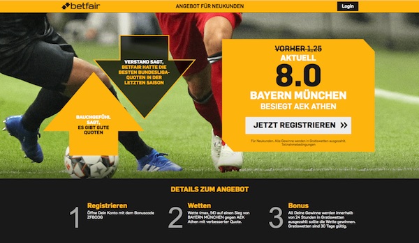 Betfair Quotenboost zu AEK vs. Bayern
