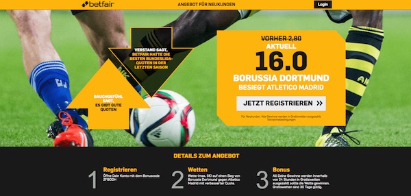 16er-Quote auf BVB besiegt Atletico (Betfair)