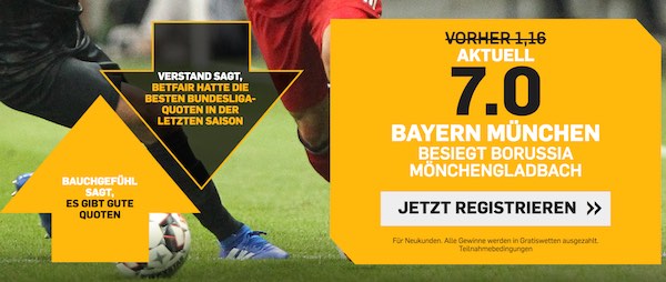 Betfair mit Topquote auf Bayern gegen Gladbach