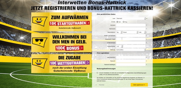 Gleich drei Boni für Neukunden bei Interwetten
