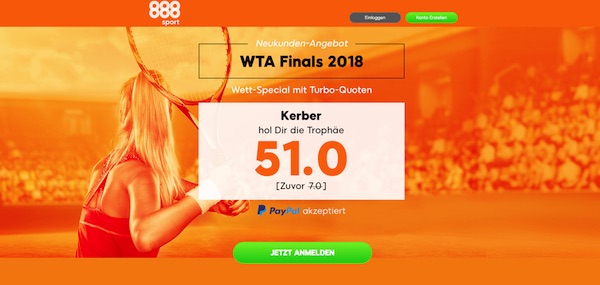 WTA Finals: 51er-Quote auf Kerber bei 888sport