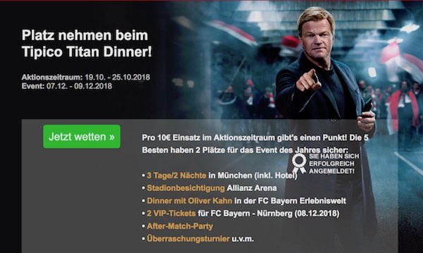 Tipico Titan Dinner Abendessen mit Oli Kahn uvm. gewinnen