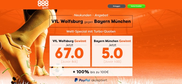 Verbesserte 888sport Quoten zu Wolfsburg-Bayern