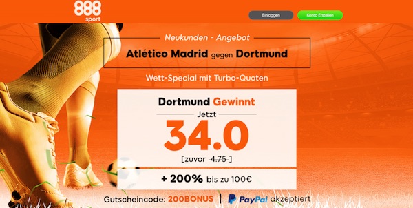 Top Quote auf BVB besiegt Atletico bei 888sport