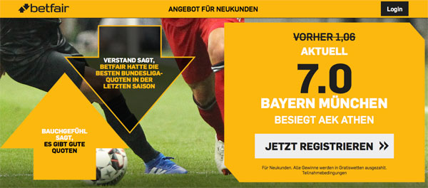Bayern AEK Athen Quotenboost Betfair