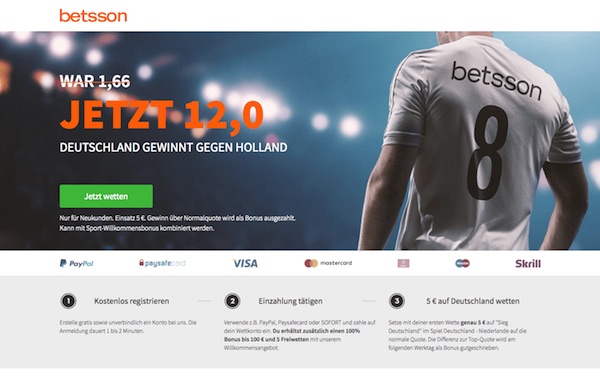 Quote 12.0 auf GER besiegt NED bei Betsson