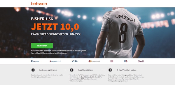 Quote 10.0 auf Frankfurt besiegt A. Limassol bei Betsson