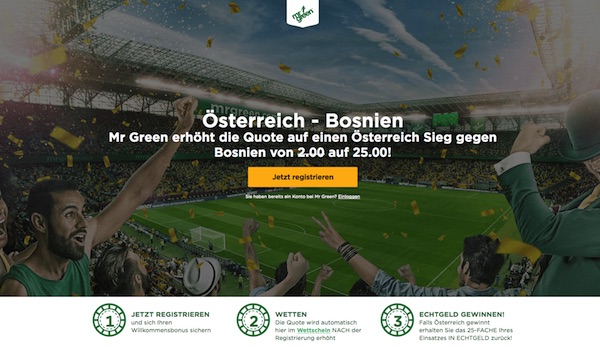 Quote 25.0 auf Österreich schlägt Bosnien bei Mr. Green