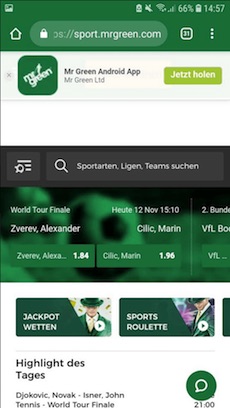 Das mobile Wettprogramm von Mr. Green