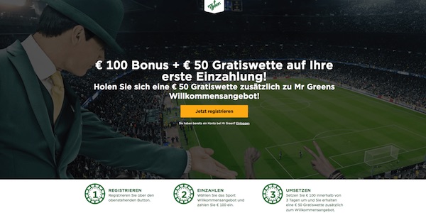 Exklusives MrGreen Angebot mit 50€ Gratiswette