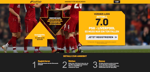Quotenboost zu Paris SG vs FC Liverpool bei Betfair
